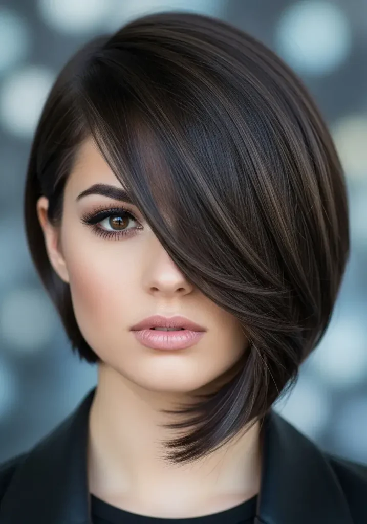Tuned Icy Bob with a Dark Sweep Hair Color Tuned Icy Bob with a Dark Sweep Hair Color
