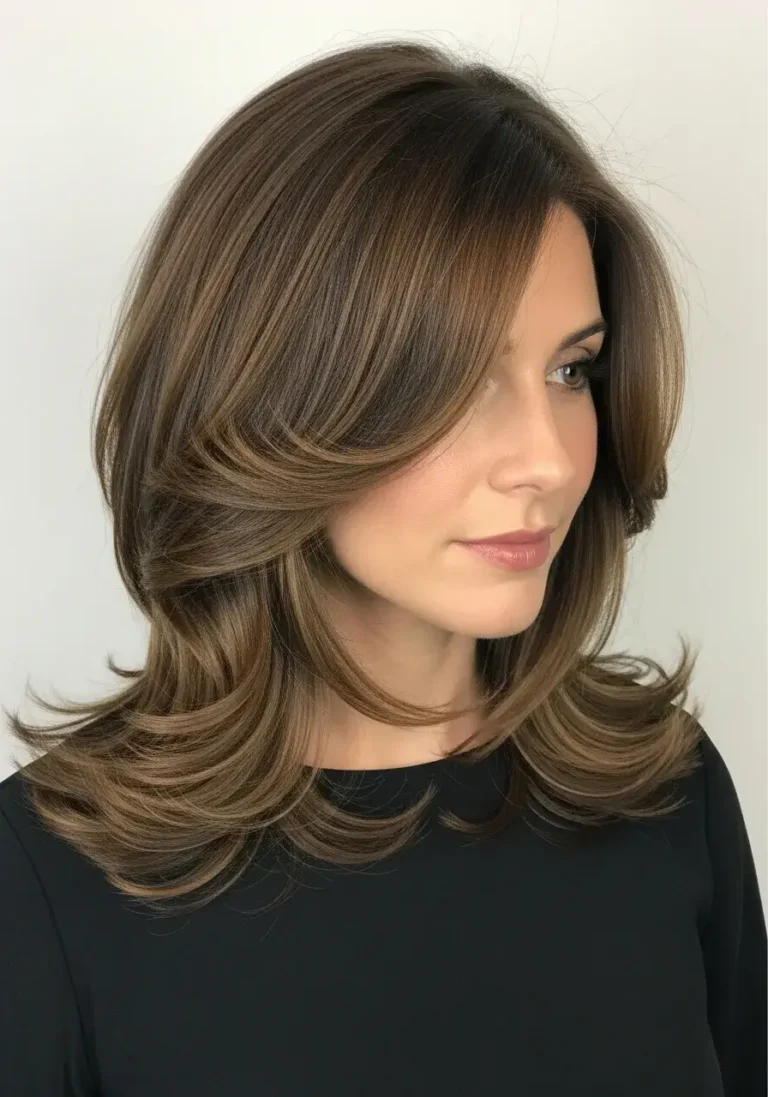 Curled Under Layered Lob Medium-Length Haircut