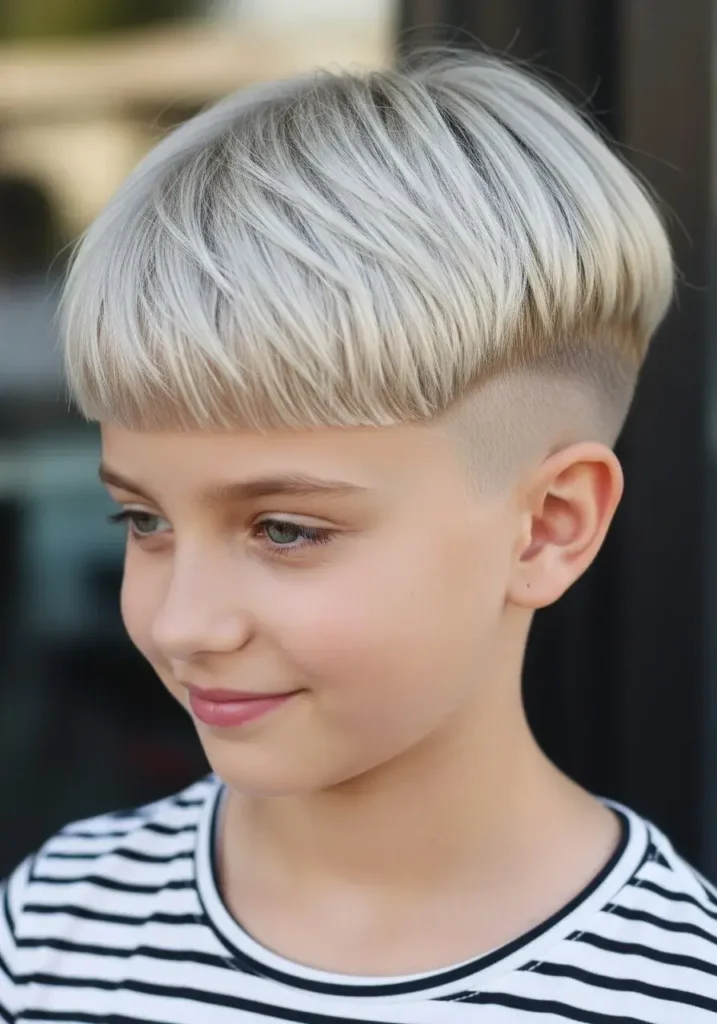 Textured Platinum Bowl Undercut Haircut