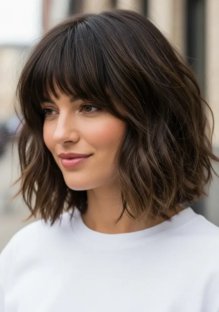 Textured Bob with Choppy Bangs Haircut