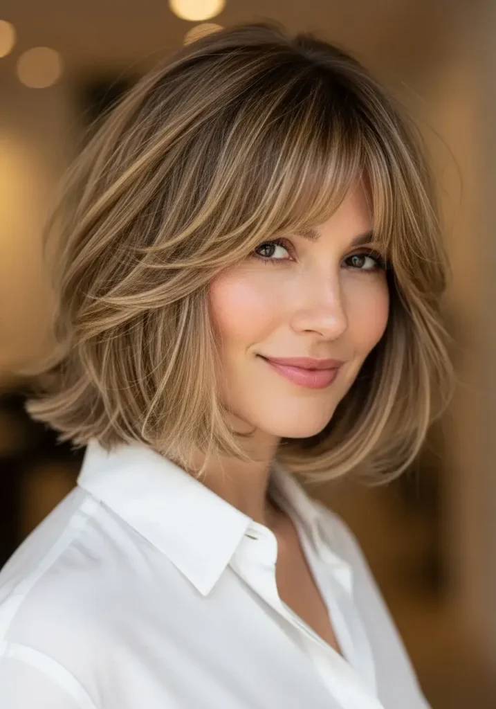 Short Layered Bob with Wispy Bangs Haircut