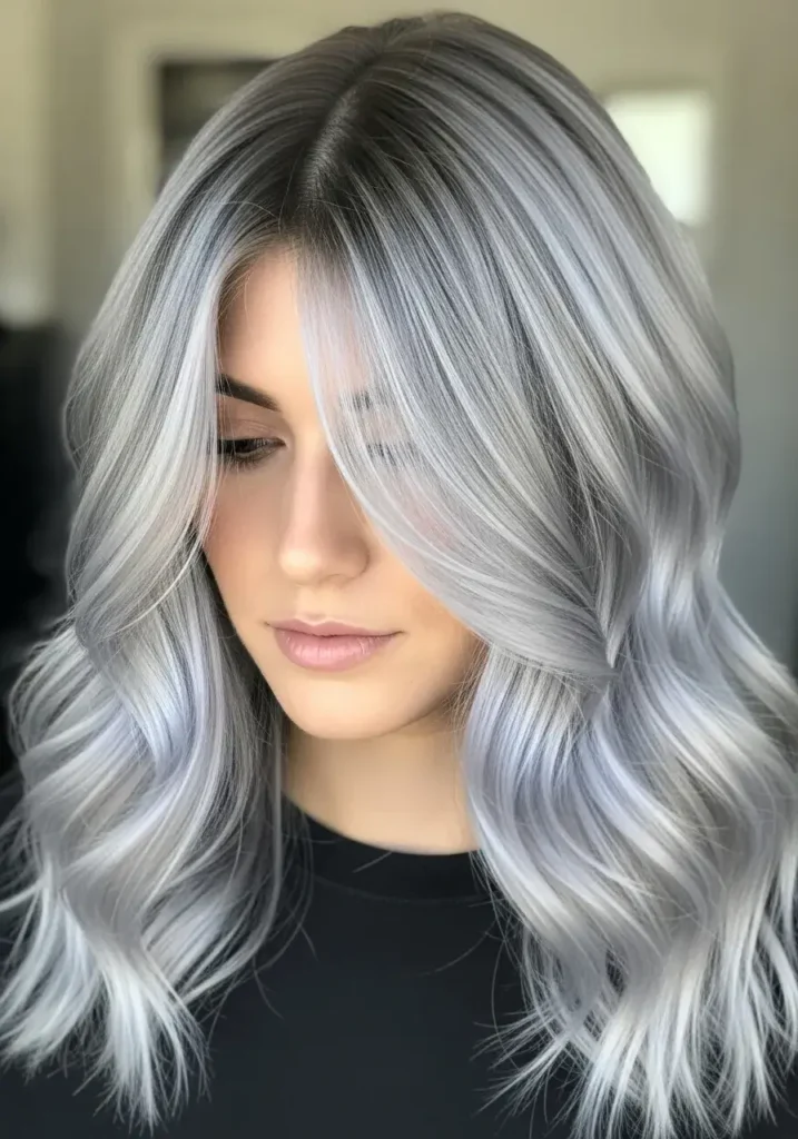 Cool-Toned Silver Face Framing Highlights HairColor Cool-Toned Silver Face Framing Highlights HairColor