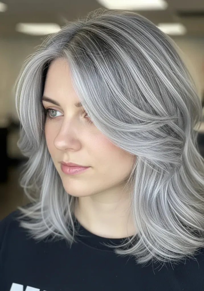 Silver Highlights on Layered Cut HairColor Silver Highlights on Layered Cut HairColor