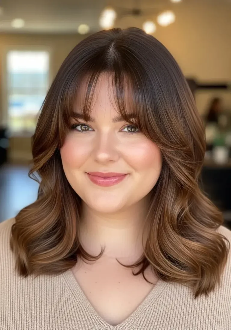 Shoulder-Length Cut with Curtain Bangs Hairstyle for Plus Size Women