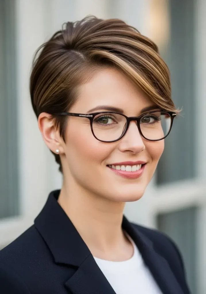 Classic Short Pixie Haircut for Women with Glasses