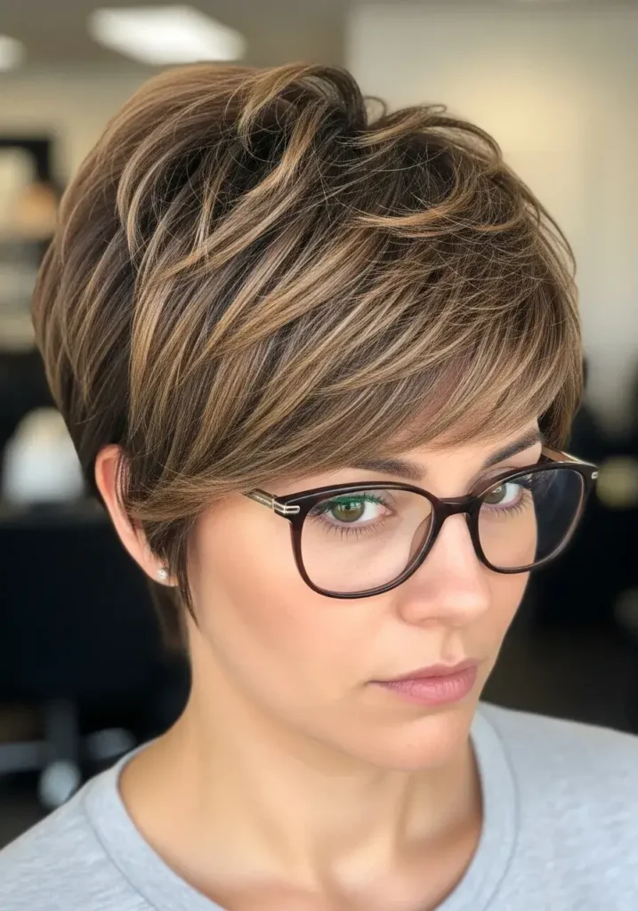 Textured Pixie with Layers Haircut for Women with Glasses