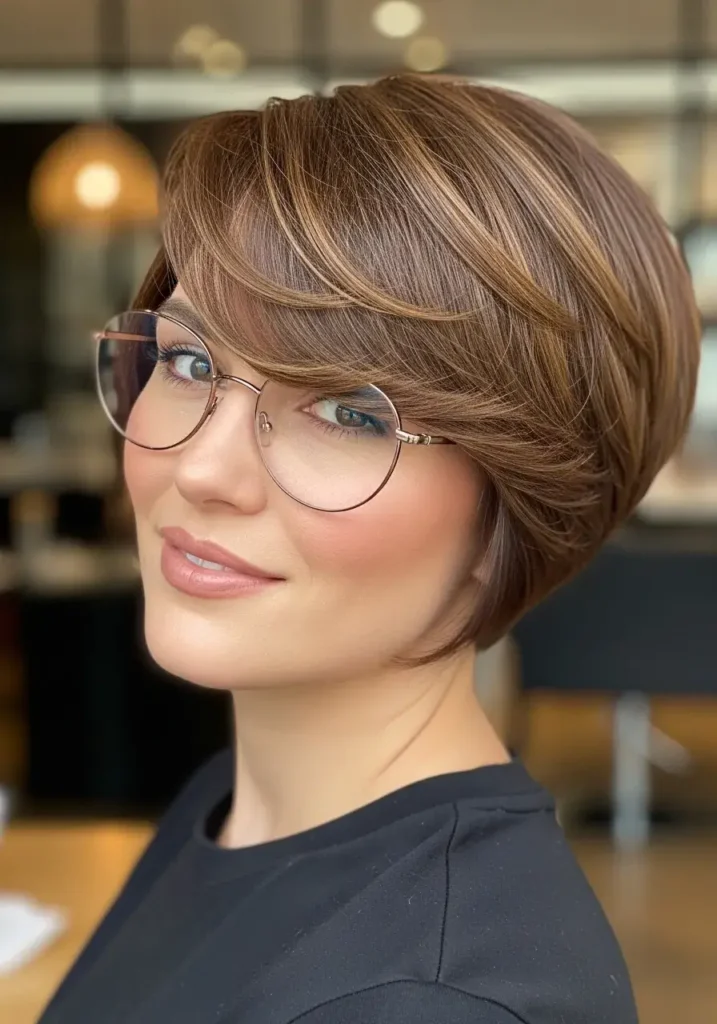 Pixie Cut with Long Bangs Haircut for Women with Glasses
