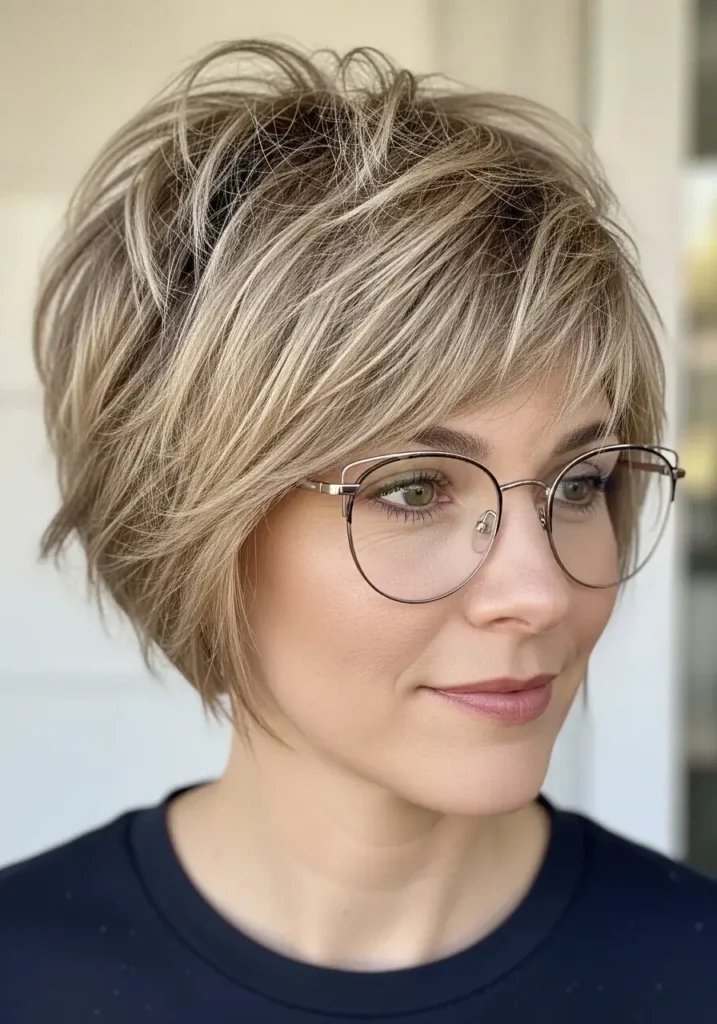 Messy Pixie Haircut for Women with Glasses