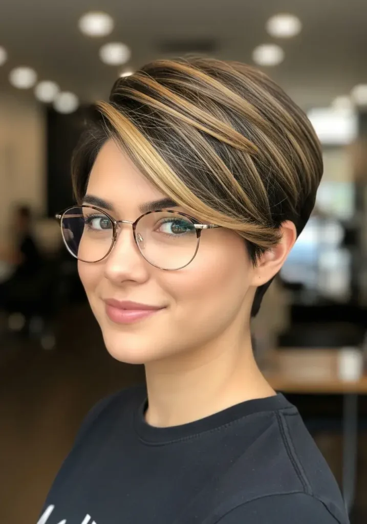 Pixie Cut with Highlights Haircut for Women with Glasses
