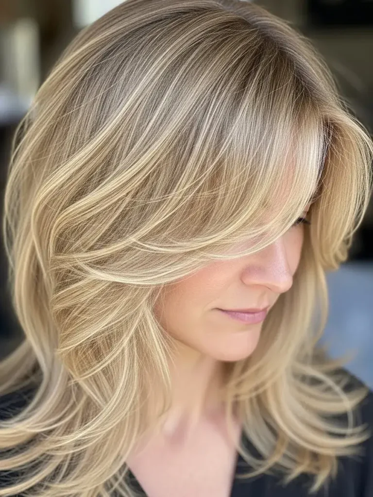 Wispy Layered Waves in Sandy Blonde Haircuts