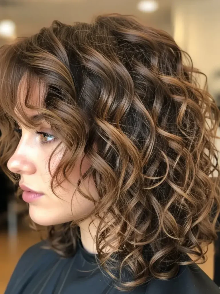 Textured Curls with Layered Ends in Caramel Brown Haircuts