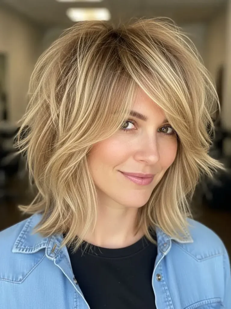 Honey Blonde Shoulder-Length Shag Haircut Honey Blonde Shoulder-Length Shag Haircut