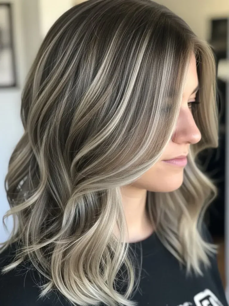 Dimensional Ash Brown with Cool Highlights Hair Color