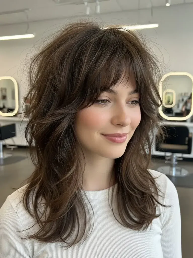 Walnut Brown Tousled Shag Haircut Walnut Brown Tousled Shag Haircut