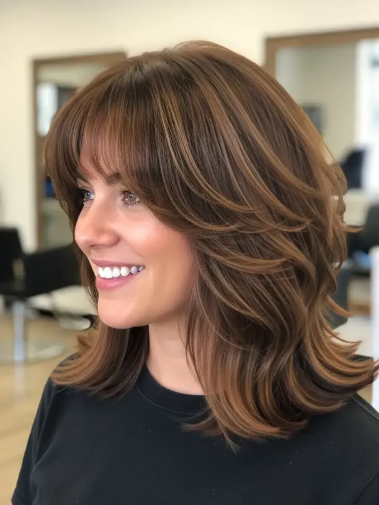 Caramel Brown Feathered Shag Haircut Caramel Brown Feathered Shag Haircut