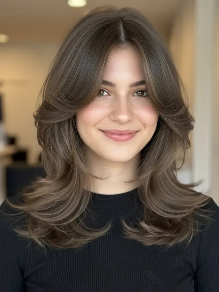 Natural Ash Brown with Face-Framing Layers Hair Color