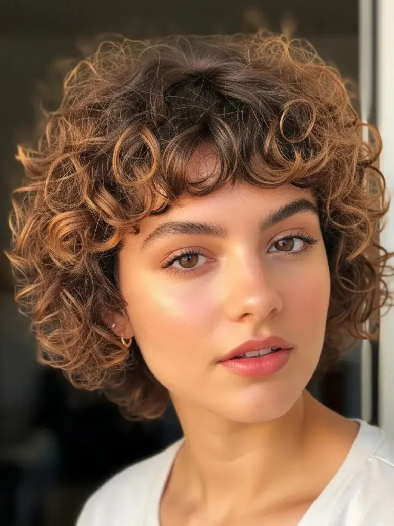 Short Curly Crop with Soft Fringe Haircut
