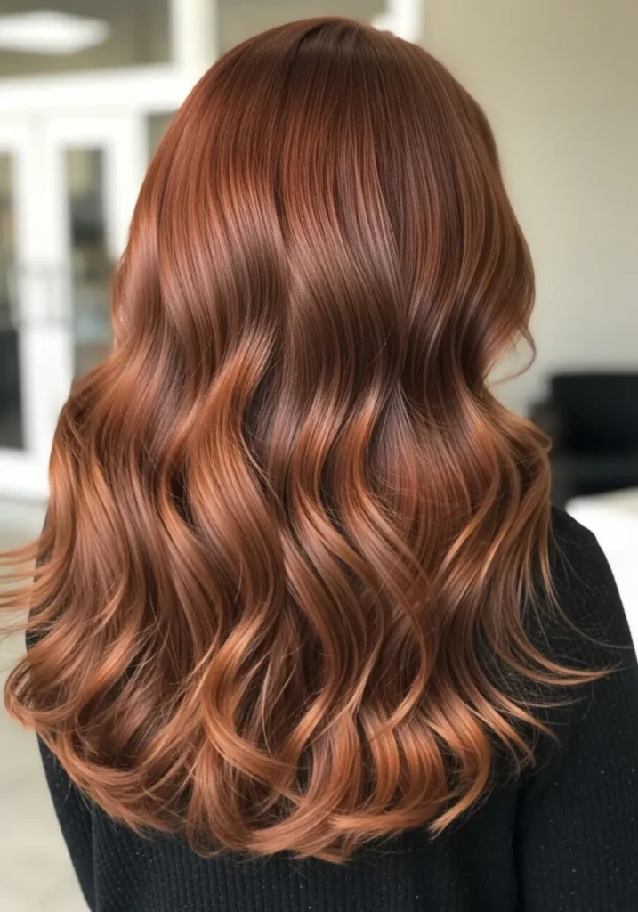 Deep Cinnamon Waves with Lush Shine Hair Color Deep Cinnamon Waves with Lush Shine Hair Color