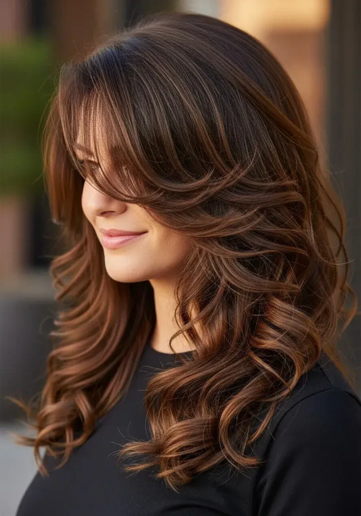 Long Curly Hair With Graduated Layers Haircuts