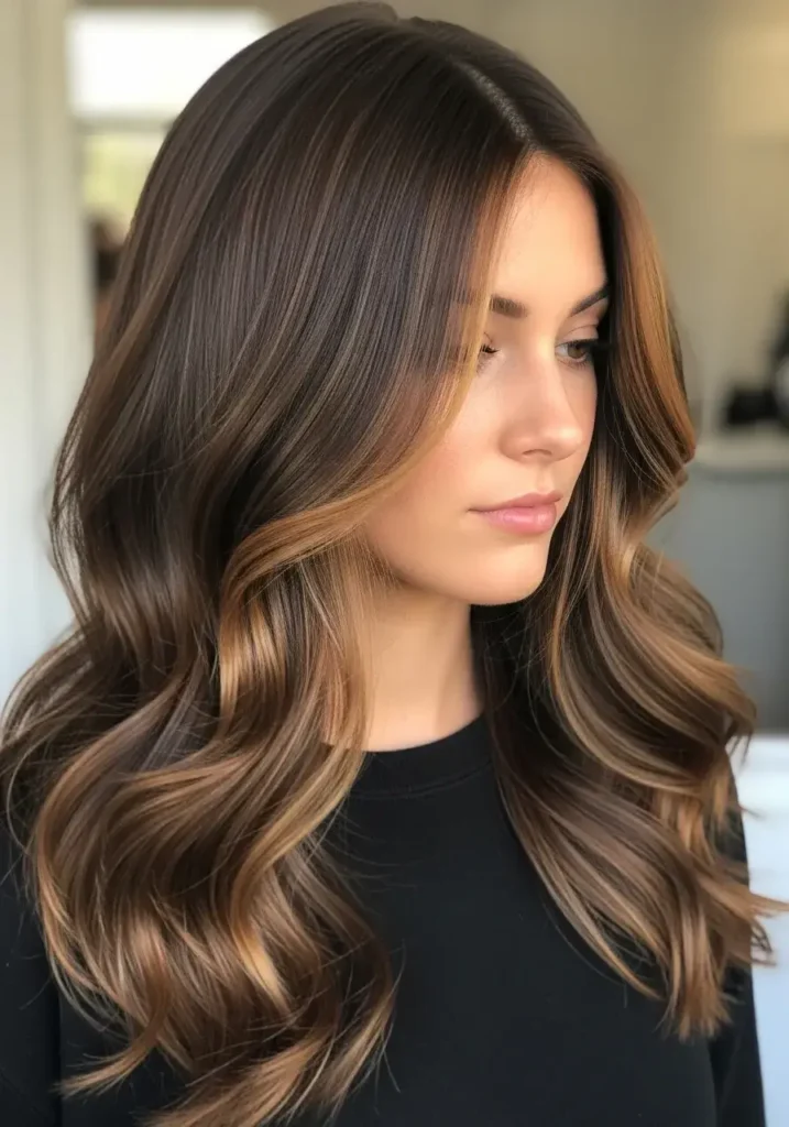 Chocolate Brown with Caramel Highlights Hair Color