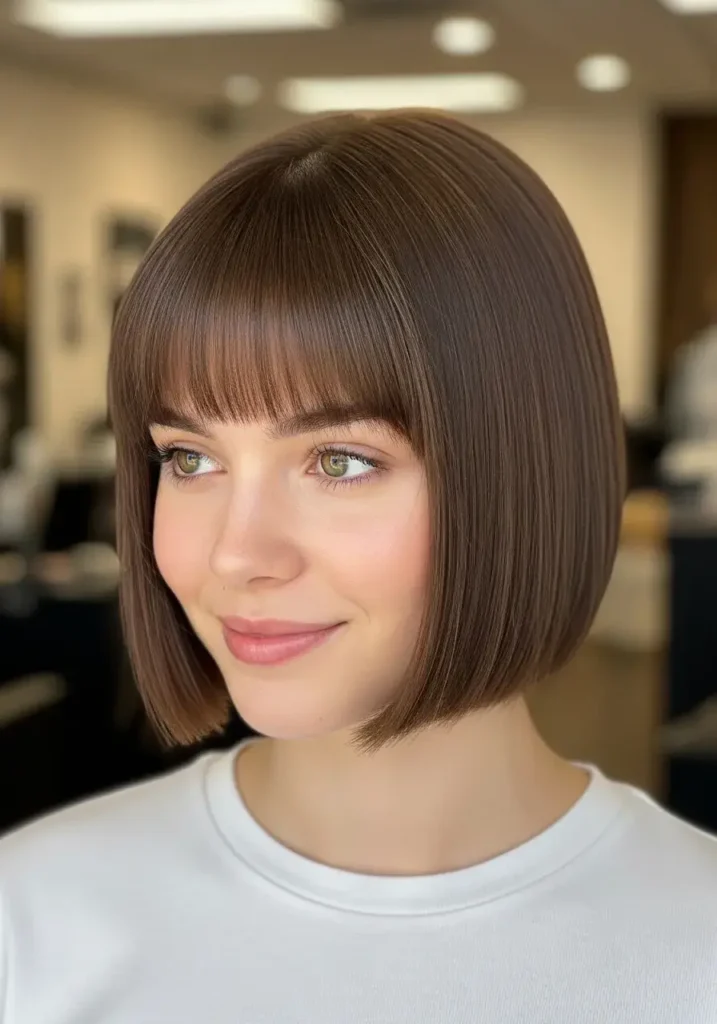 Blunt Bob with Bangs Oval Face Haircut
