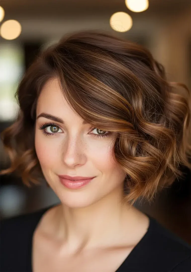 Bob with Deep Side Sweep Short Curly Hairstyle for Women