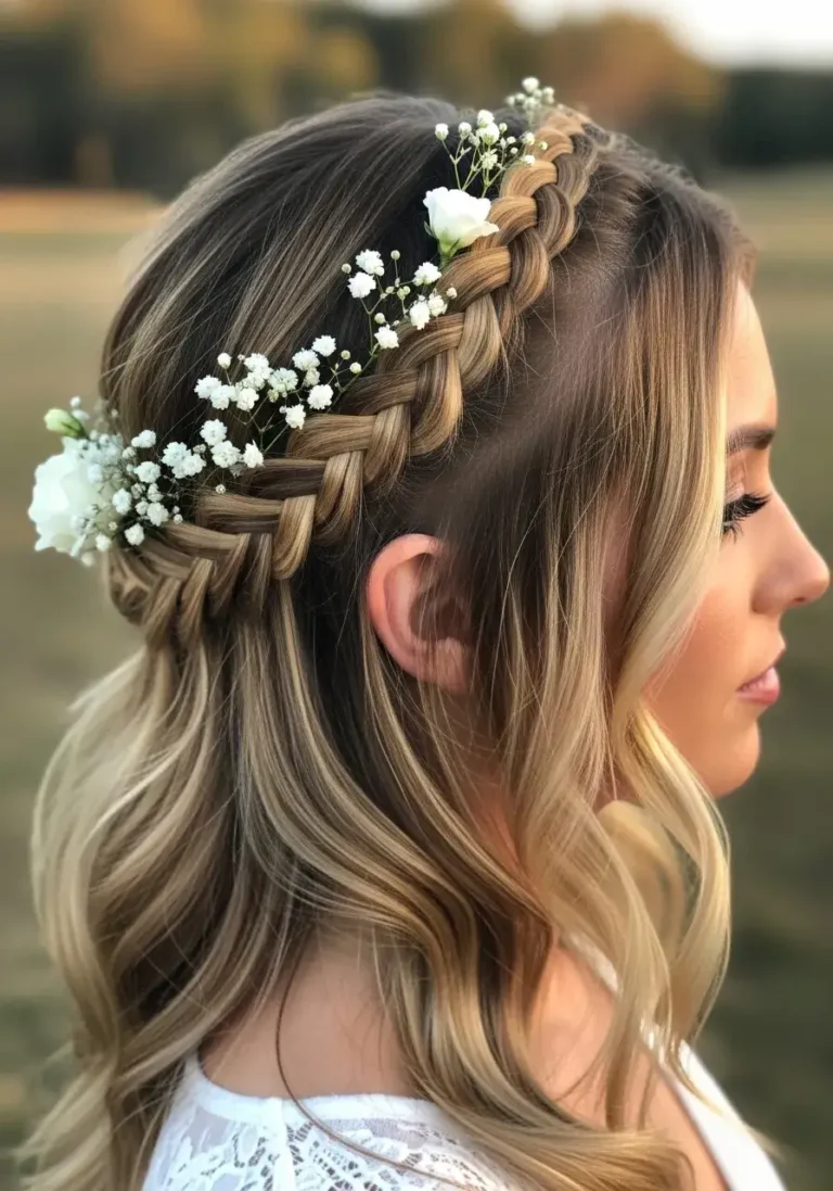 Boho Braided Halo Prom Hairstyle for Medium Length Hair