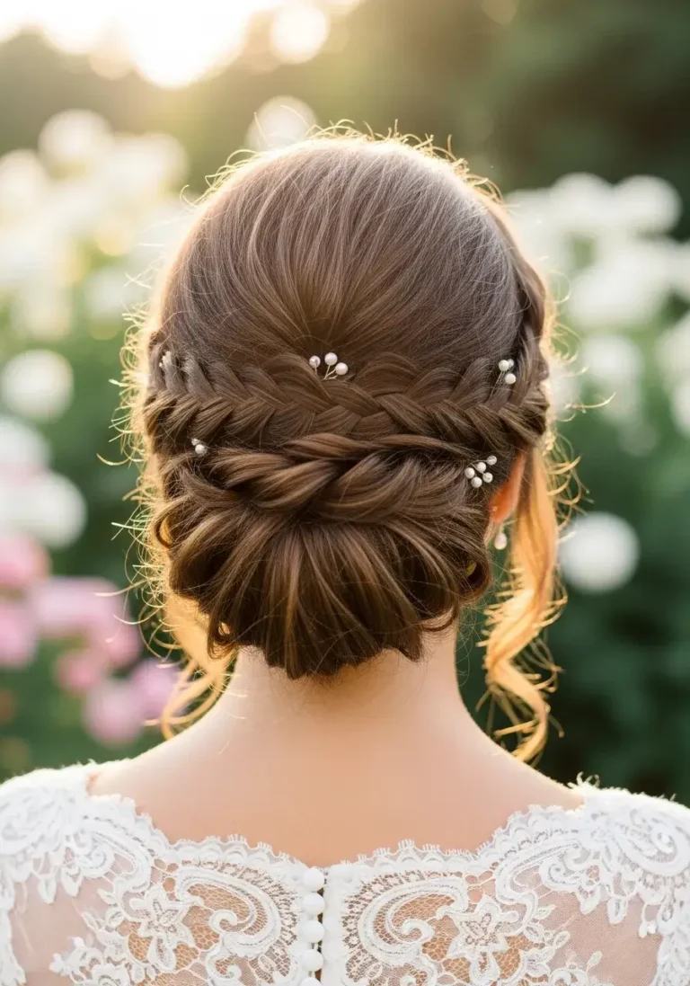 Braided Low Bun Wedding Hairstyle for Long Hair