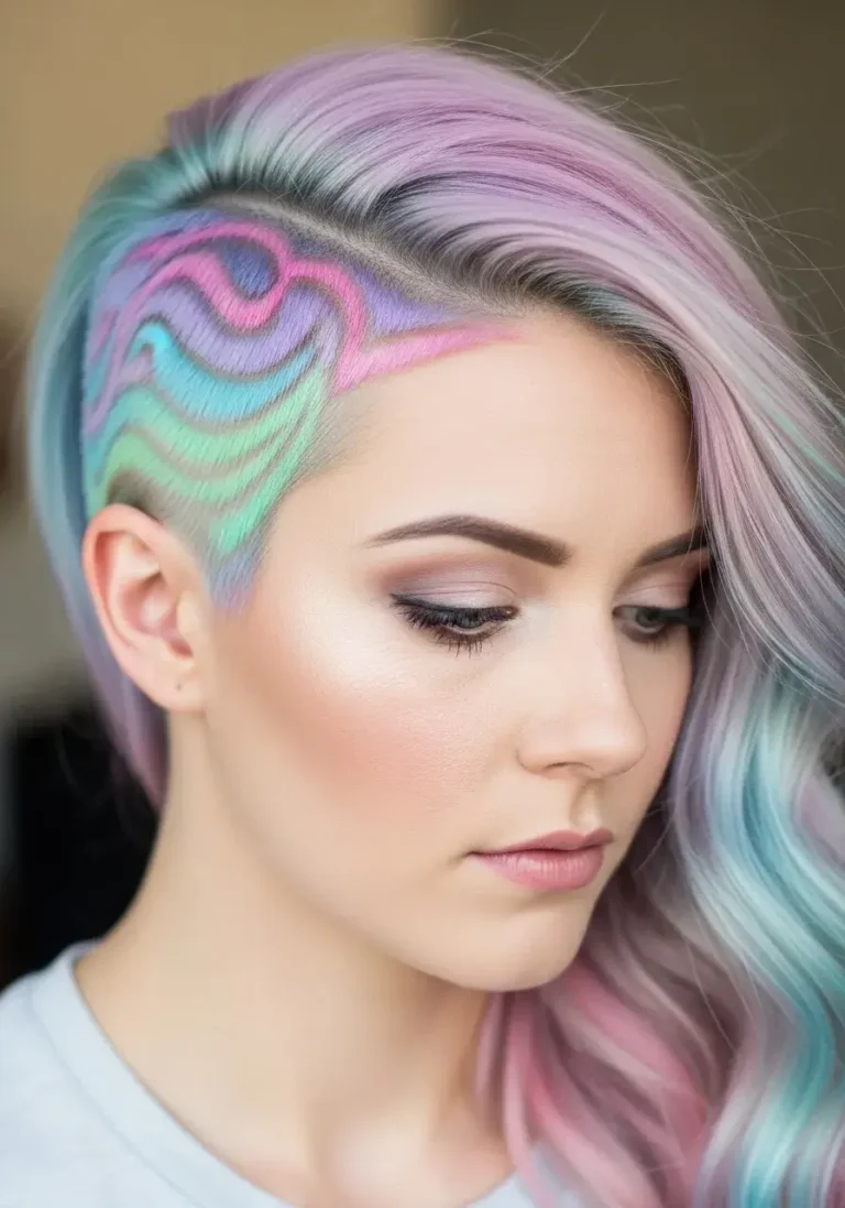 Colorful Side Shave with Pastel Tones Shave Side Hairstyle