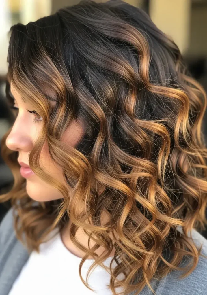 Dark Caramel Balayage on Curly Hair Dark Caramel Balayage Hair Color