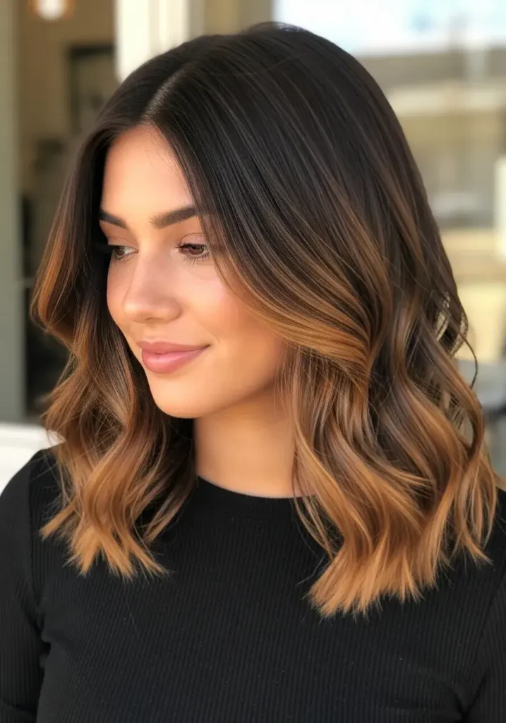 Dark Caramel Balayage on Medium-Length Hair Dark Caramel Balayage Hair Color