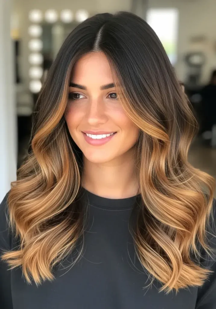 Dark Caramel Balayage with Money Piece Dark Caramel Balayage Hair Color