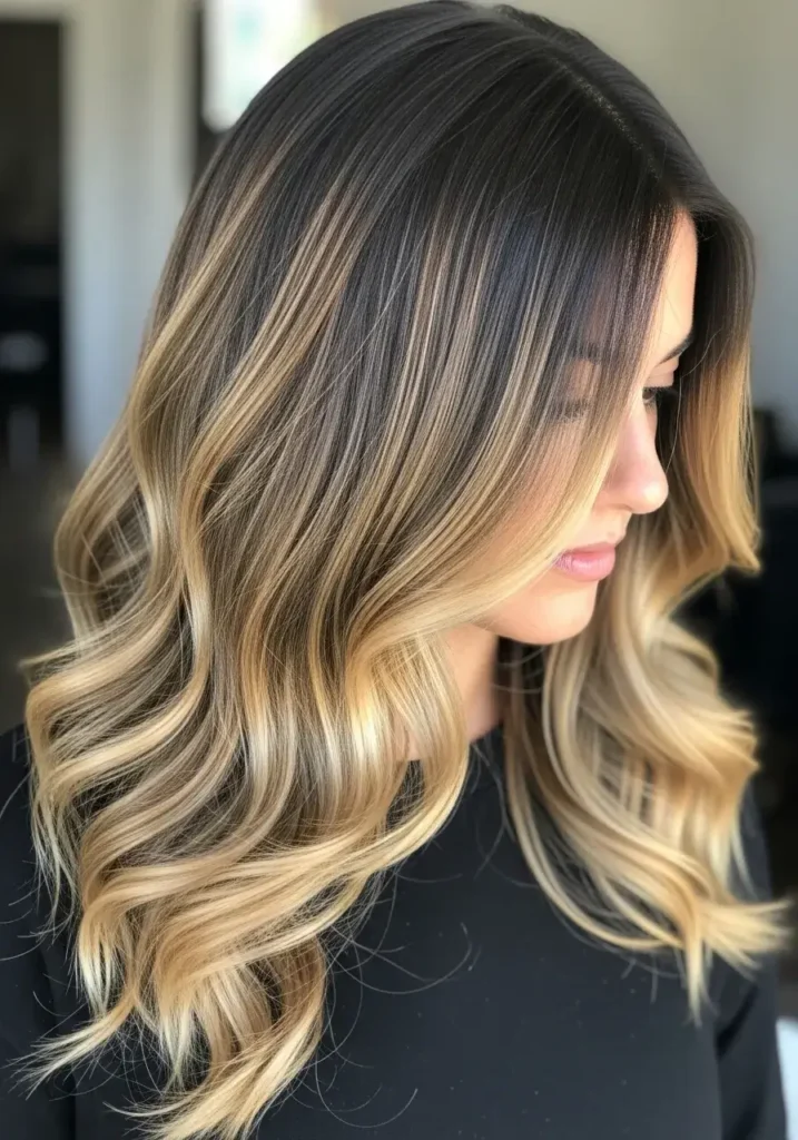 Dimensional Caramel on Thick Hair Dark Caramel Balayage Hair Color