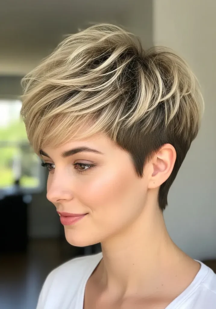 Disconnected Shaggy Pixie with Lifted Crown Short Shaggy Pixie Haircut