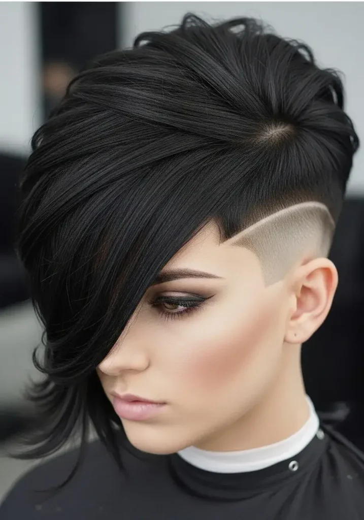 Dramatic Deep Side Part Pixie Cut Shaved Sides