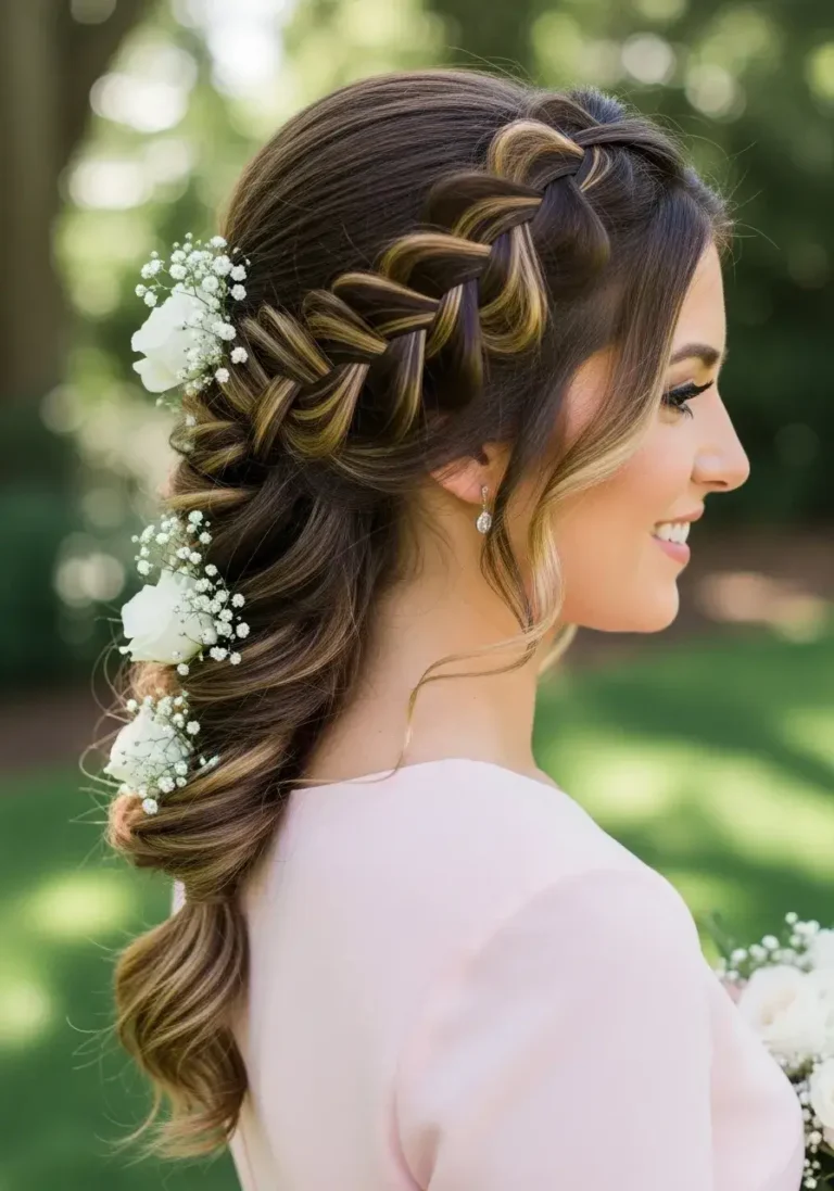 Half Up Fishtail Braid Bridesmaid Hairstyle