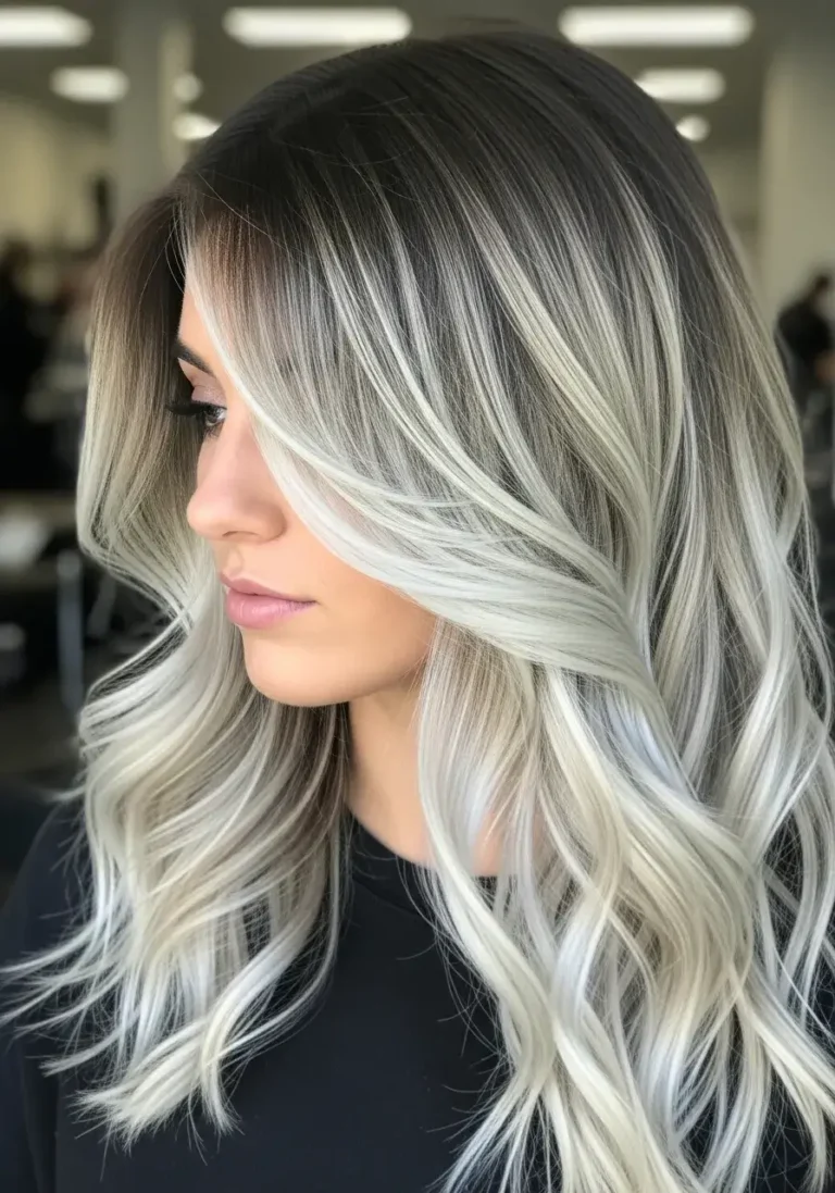 High-Contrast Ash Blonde Blend Ash Blonde Balayage Hairstyle