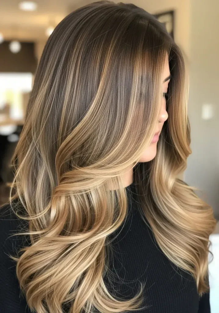 High-Contrast Caramel Highlights Dark Caramel Balayage Hair Color