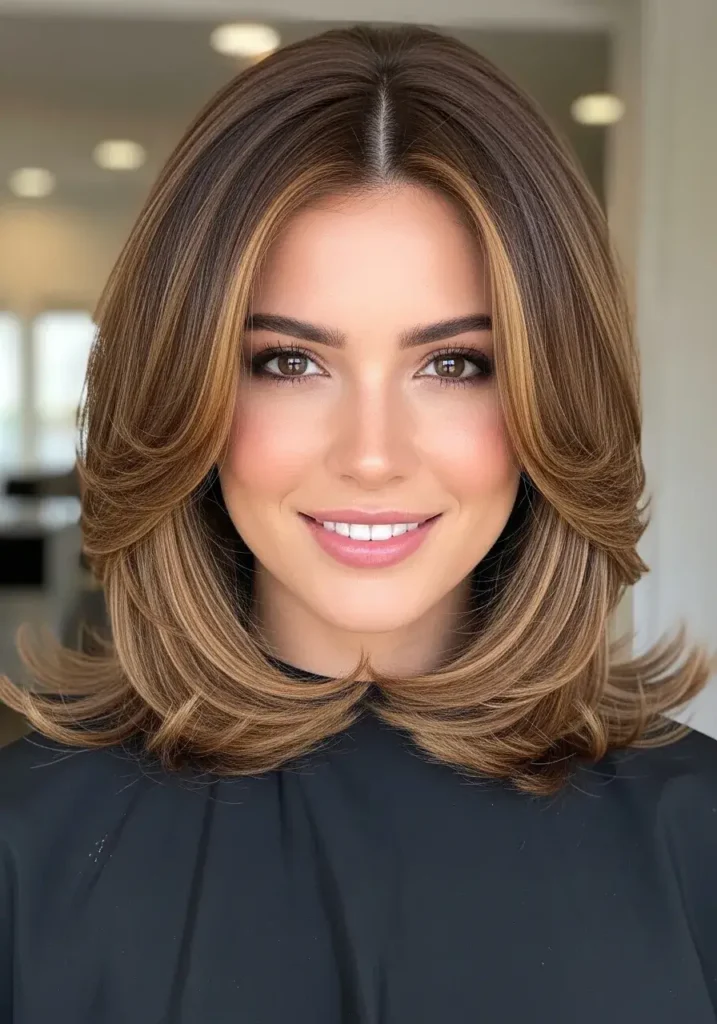 Layered Lob Round Face Haircuts Medium