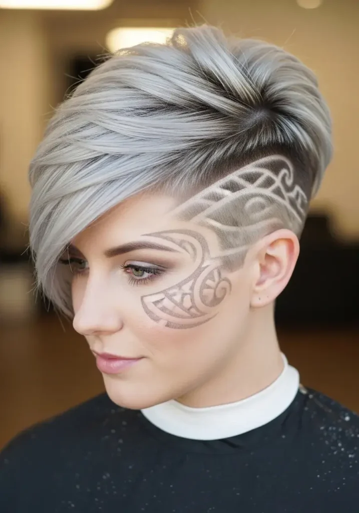 Layered Pixie with Side Design Pixie Cut Shaved Sides