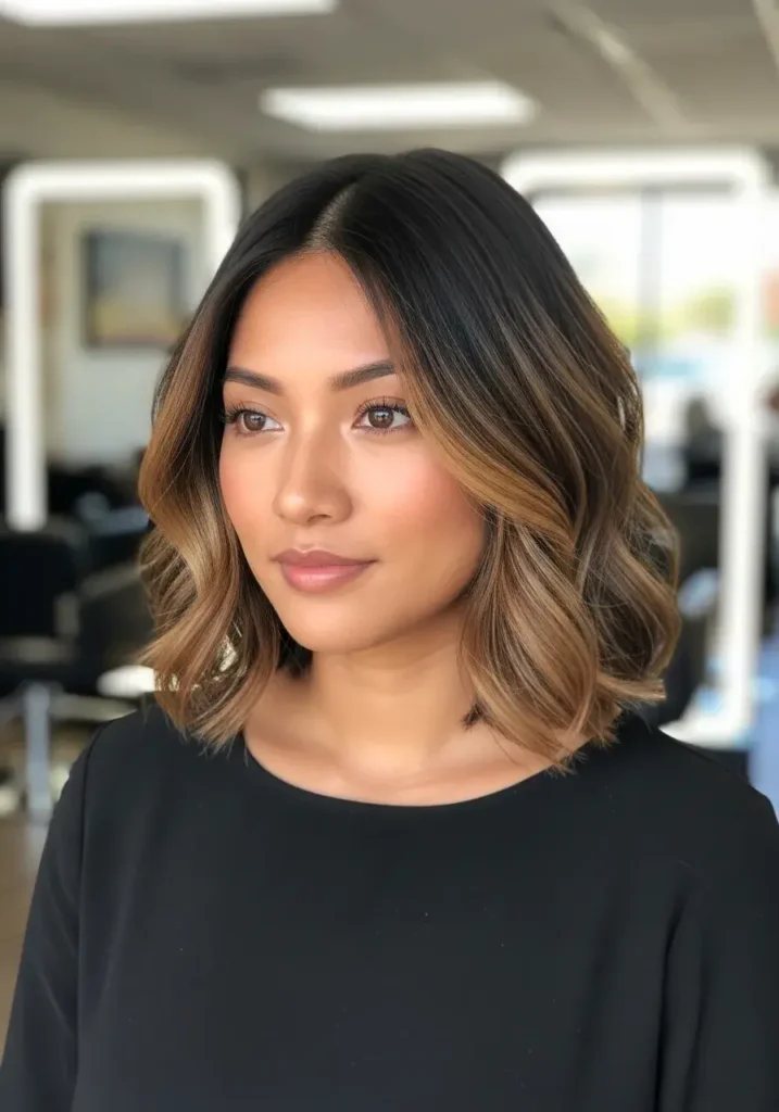 Short Bob Dark Caramel Balayage Hair Color