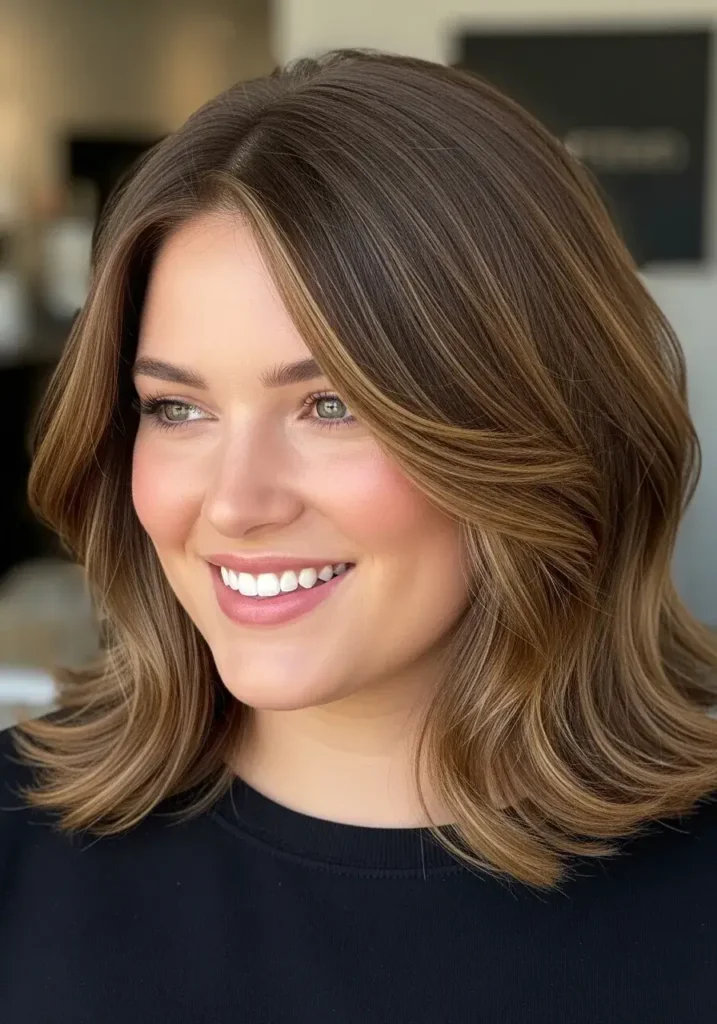 Shoulder-Length Waves Round Face Haircuts Medium