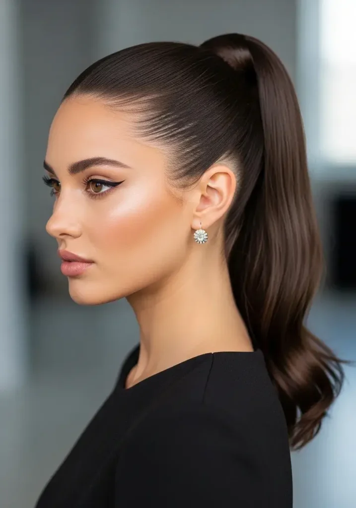 Sleek High Ponytail Cut Oval Face Haircut