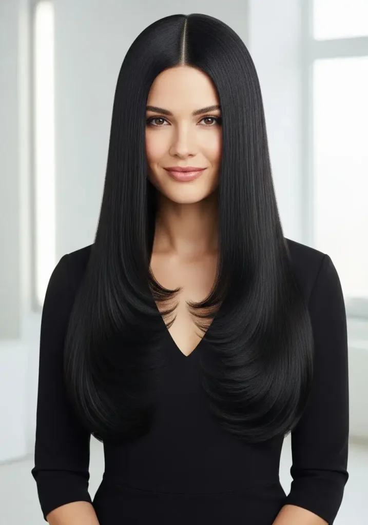 Sleek Straight Long Haircut for Oval Shaped Face