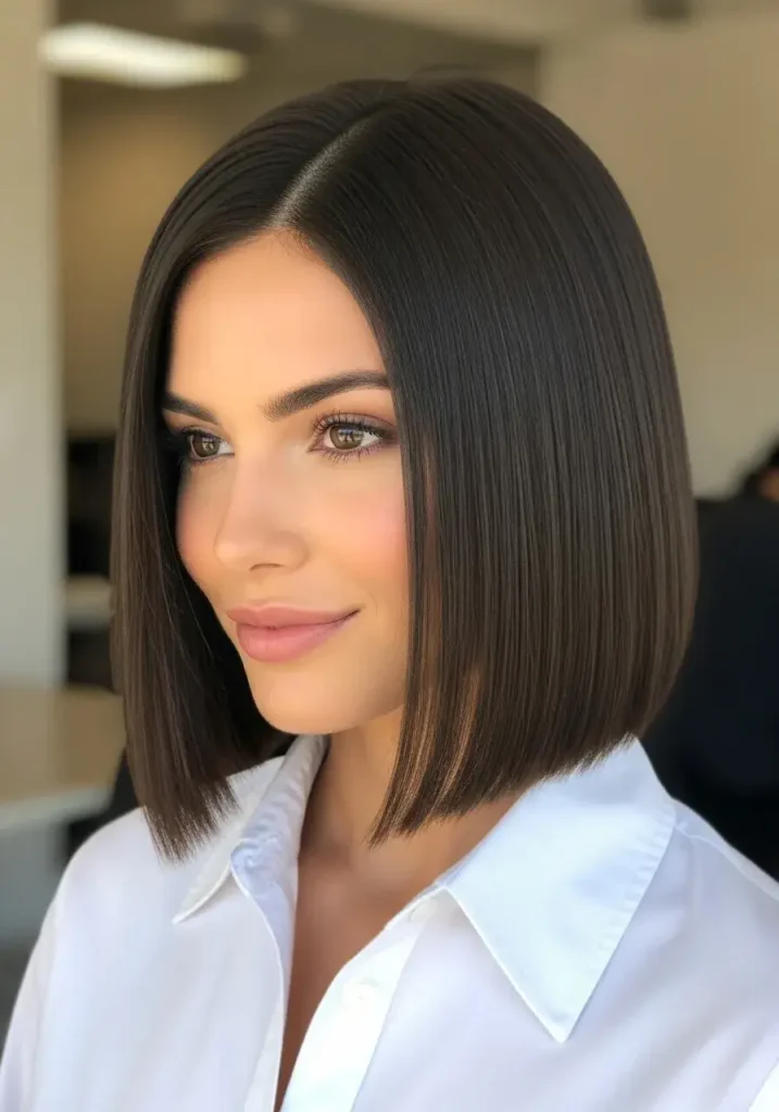 Straight Bob with Middle Part Haircut for Oval Shaped Face