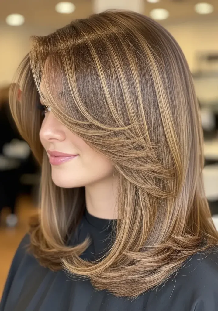 Straight  with Long Layers Round Face Haircuts Medium