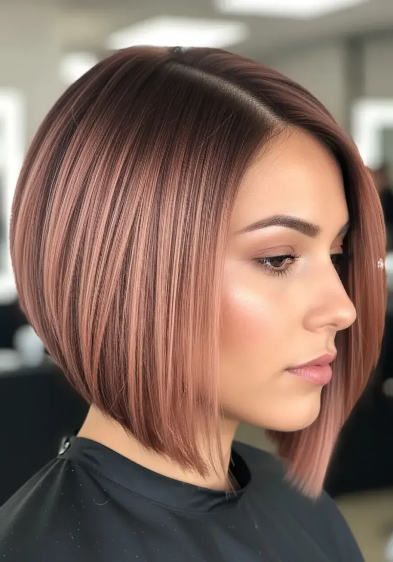 Tapered Bob with Rose Gold Highlights Modern & Stylish Short Haircut