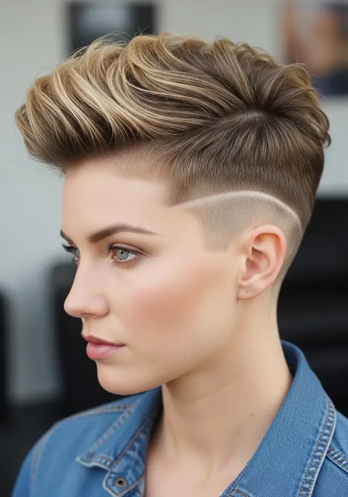 Textured Top with High Fade Pixie Cut Shaved Sides