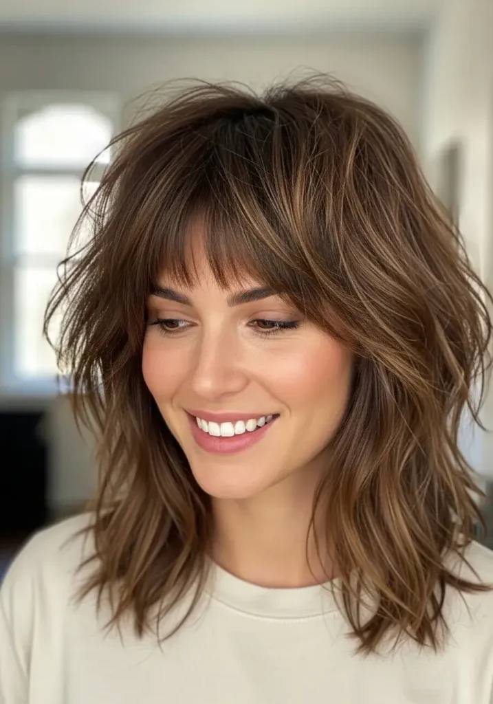 Tousled Medium Shag with Natural Texture Medium Length Shag Haircuts