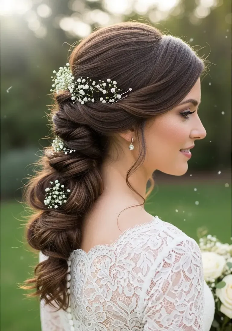 Twisted Side Ponytail Wedding Hairstyle for Medium Hair